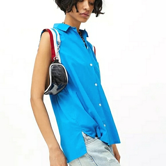 New Urban Outfitters Wayne Sleeveless Button-Down Shirt - Picture 9 of 9